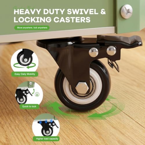 Raised Garden Bed with Wheels, 31.5" x 17.7" Metal Elevated Planter Box with Drip Tray, Mobile Raised Garden Bed with Lockable Metal Casters for Vegetables, Herbs & Flowers (2, Olive Green)