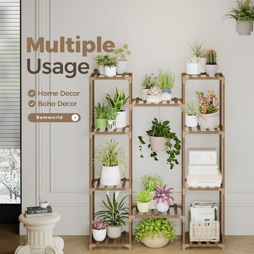 Bamworld Plant Stand Indoor Outdoor Hanging Shelf for Multiple Plants Tall Large Holder for Living Room Patio Balcony Garden (A-Cabinet-Wider)
