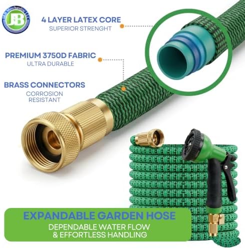 J&B XpandaHose 50ft Expandable Garden Hose, Lightweight, Brass Connectors