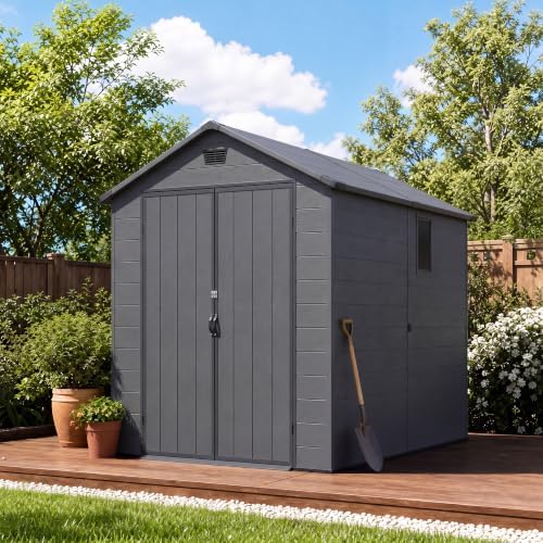 Devoko 6X8 FT Resin Outdoor Storage Shed with Floor, Dark Gray