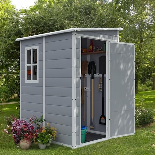 JUMMICO Outdoor Storage Shed, 5 x 4 FT Resin Shed with Floor