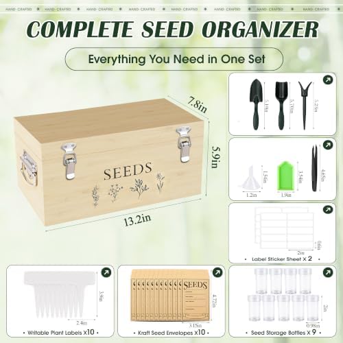 Large Seed Storage Organizer, Great Gifts Gardening Kit (Wood)