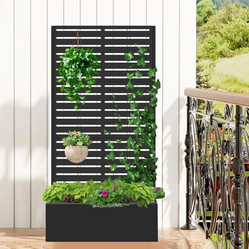 Metal Raised Garden Bed with Trellis,Planter Box for Climbing Plants, Vegetables & Vines, Features Drainage Holes and Privacy Screen.raised garden beds outdoor planters for porch (White, 71"x35"x16")