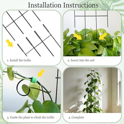3 Set Tall Trellis for Potted Plants Indoor, 32'' Expandable Garden Metal Trellis for Climbing Plants Outdoor, Monstera Plant Support for Hoya, Vine, Ivy Pothos (Gold)