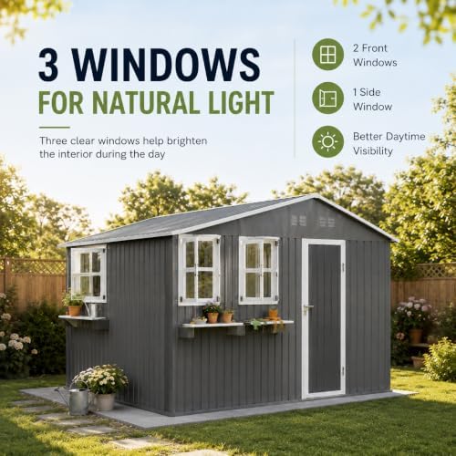 12x10 FT Outdoor Storage Shed, Lockable Single Door Tool Shed