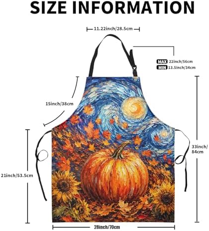Fall Thanksgiving Aprons Van Gogh Starry Night Pumpkin Kitchen Apron with Two Pockets Maple Leaves Sunflower Cooking Apron with Adjustable Neck Strap for Baking Crafting Painting