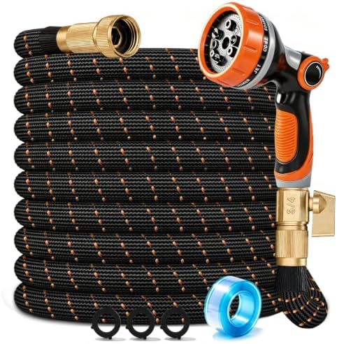100FT Flexible Garden Hose & 10Modes Nozzle,Lightweight Water Hose,Kink-Free,All-Weather 3/4 in. Hose for RV,Boat,Car Wash,Garden,Yard,Camper,Outdoor (100Ft,Orange-Black)