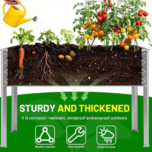 Land Guard 2 Pack Galvanized Raised Garden Bed with Legs & Wheels, 36×12×32in Metal Elevated Raised Planter Box for Backyard, Patio, Balcony, 300lb Capacity, Silver