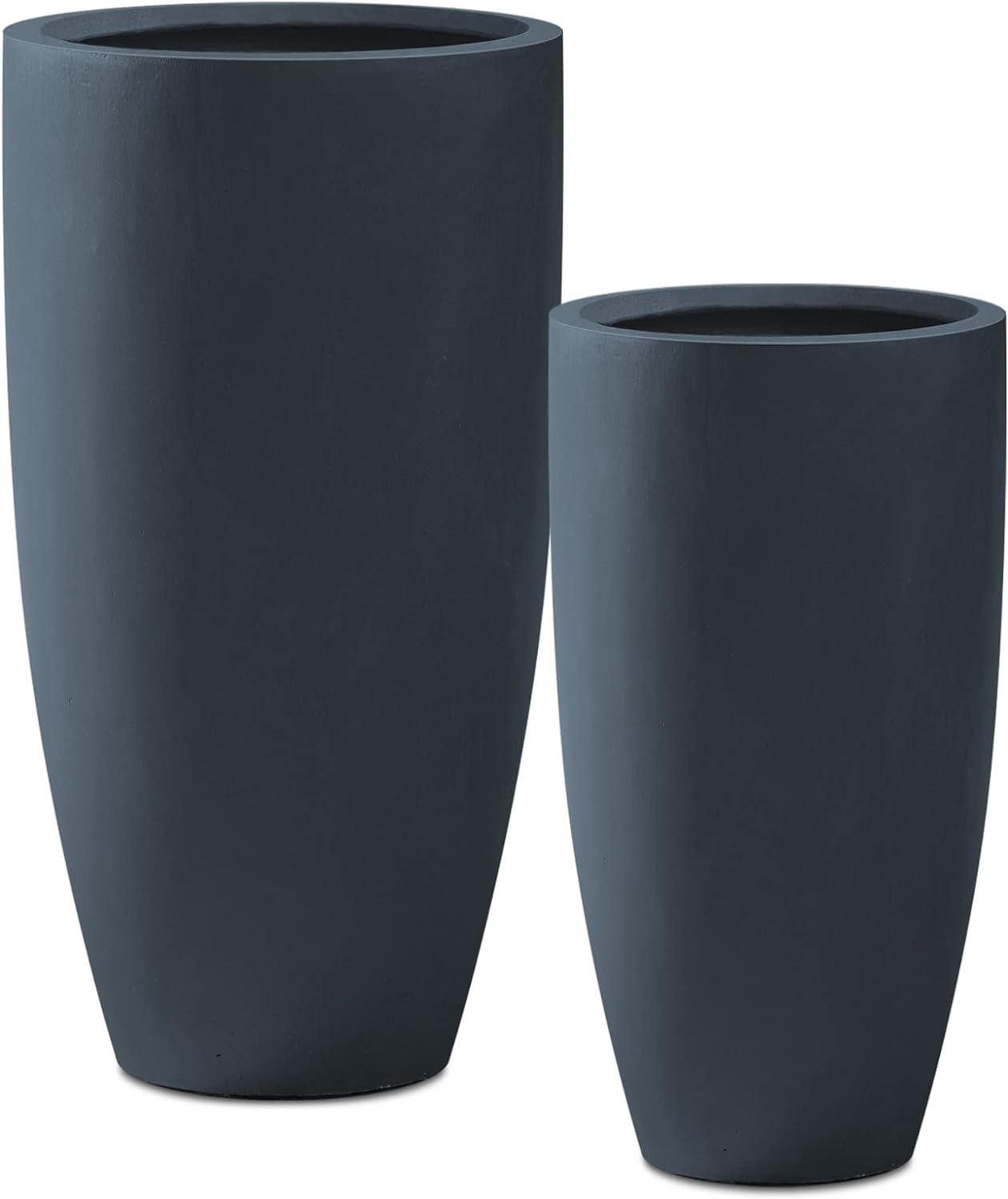 Kante 31.4" and 23.6" H Charcoal Finish Concrete Tall Planters Large Outdoor Indoor Decorative Plant Pots with Drainage Hole and Rubber Plug, Modern Tapered Style for Home and Garden