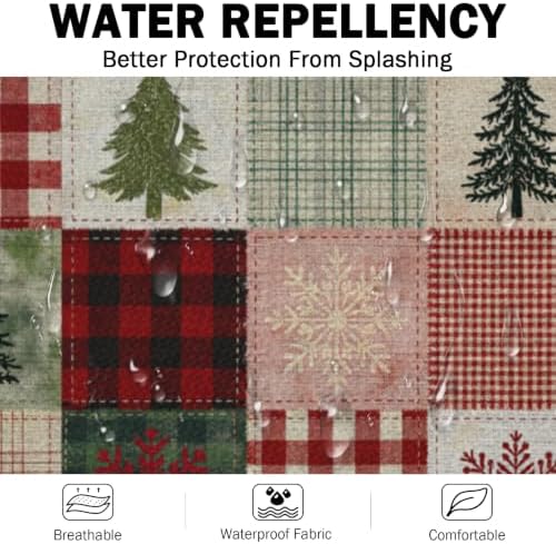 Christmas Aprons Xmas Square Checkered Kitchen Apron with 2 Pockets