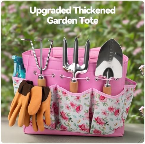 9-Piece Gardening Tools Set with Fashion Handbag, Pink