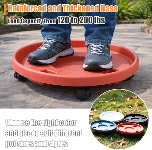 4-pack 16" Extra-large Plant Caddy with Wheels Plastic Plant Dolly with Casters Flower Pot Mover Rollers Wheeled Rolling Plant Stand Round Plant Saucer Indoor Outdoor Base Coasters, Terracotta red