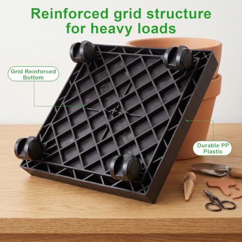 Cabilock Square Plant Stand Caddy Plant Saucer Tray with Wheels Flower Pot Tray Caster Wheels (Black)