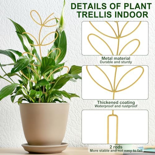 2 Pcs Gold Trellis Leaf Shape 12 Inch Metal Plant Support