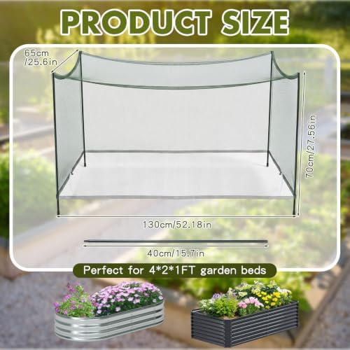Woanger 3 Pack Raised Garden Bed Cover with 12 Poles, Mesh, 4 x 2 x 2 ft