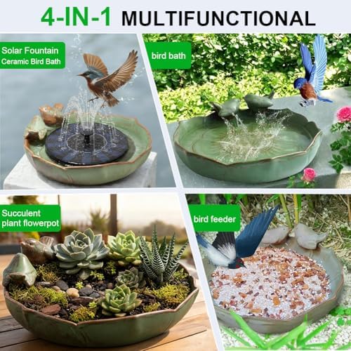 Solar Ceramic Bird Bath with Solar Fountain Pump, Outdoor Birdbath Water Fountain for Garden, Yard, Patio Decor, Weatherproof Bird Baths for Outside Use (Fountain)