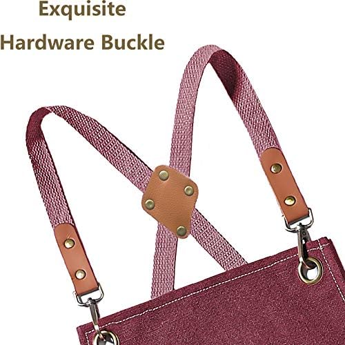 AFUN Chef Aprons for Men Women with Oversized Pockets, 16-Ounce Cotton Canvas Cross Back Heavy Duty Work Apron (Dark Red)