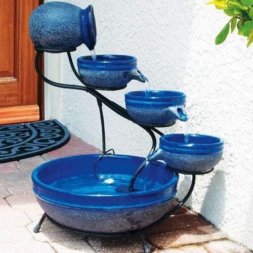 Smart Solar 23967R01 4-Tier Solar Powered Cascading Fountain, Blueberry And Rustic Blue, Powered By A Separate Included Solar Panel Along With a 10-Foot Cable