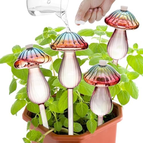 4 Pack Self Watering Globes for Plants Mushroom Glass Plant Watering Globes
