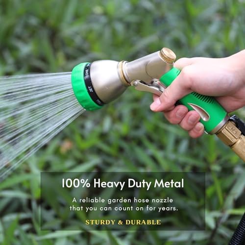 HOSUN 100% Metal Garden Hose Nozzle Sprayer with Ergonomic Handle, Green