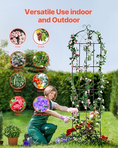 VEVOR Garden Trellis for Climbing Plants, 87 x 20 in, 4 Packs Rustproof Metal Garden Flower Trellis, Outdoor Climbing Rose Cucumbers Support, Decorative Clematis Trellis for Courtyards Lawns