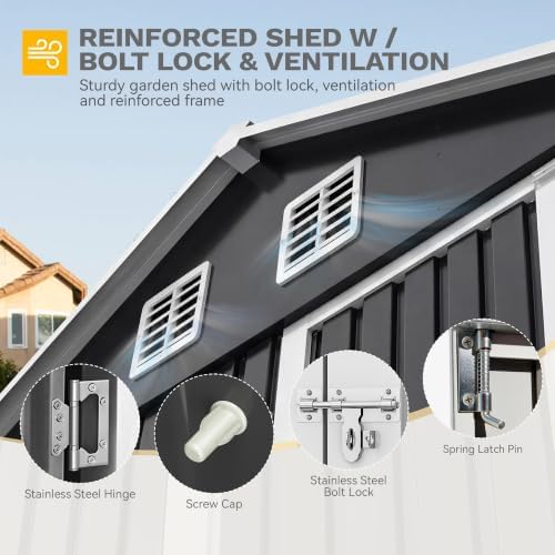 DWVO 12' x 8' Outdoor Metal Storage Shed with Windows & 3 Lockable Doors