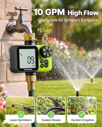 Sprinkler Timer, Brass Inlet Garden Hose Timer with Rain Delay