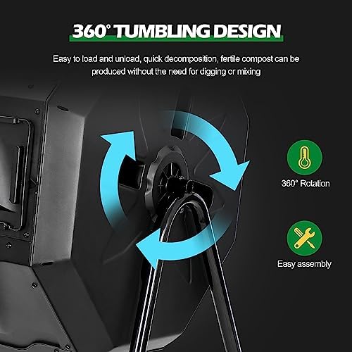 43 Gallon Compost Tumbler Bin Composter Dual Chamber BPA Free Compost Bin Outdoor Rotating Garden Yard Waste Bins