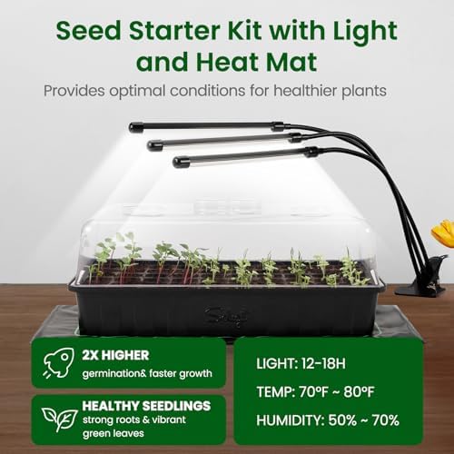 SOLIGT 60 Cell Seed Starter Tray Kit with Grow Light and Heat Mat