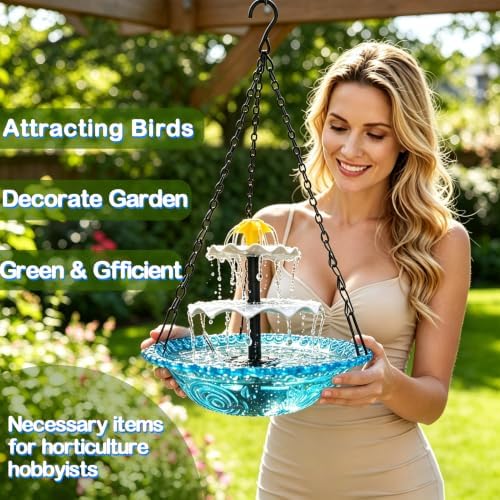 Solar Fountain for Bird Bath, Hanging Outdoor Water Feature with Solar Powered Cascade, Bird Bath Fountain for Garden Patio Yard Made of Transparent Acrylic Water Basin(Gary)