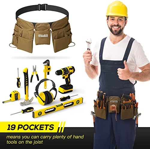 19 Pocket Tool Belts with Quick Release Buckle, Adjustable Utility Belt,Work Apron for Men and Women,for Garden,Electrician,Carpenter,Construction,Gifts(Khaki)