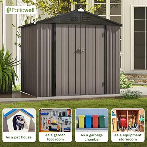 Patiowell 8x6 FT Outdoor Storage Shed, Metal Storage Sheds, Brown