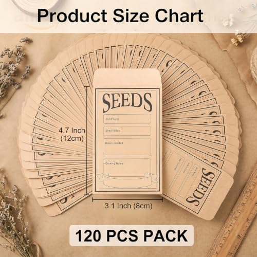 Seed Envelopes 120 Pcs 4.7 x 3.1 Inch Resealable Seed Packets with Clear Window Seed Storage Organizer for Vegetable Flower Seeds Saving