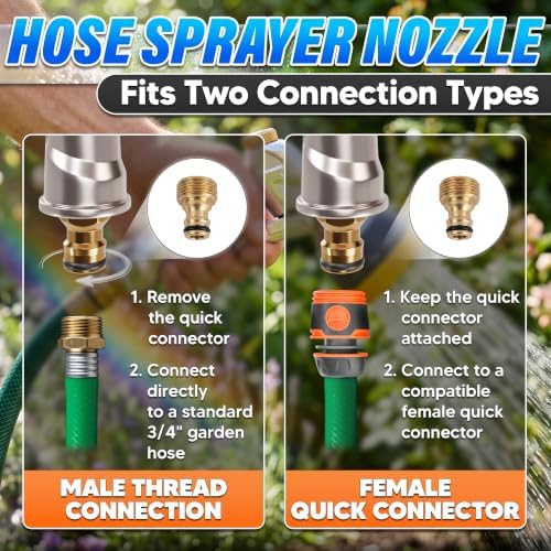 Metal Garden Heavy Duty Hose Nozzle, 8 Spray Patterns, Lock Clip