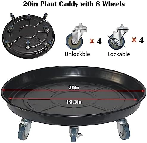 ARTLINE Round Plant Stand with Lockable Wheels, Heavy Duty for Indoor Outdoor, Large Rolling Dolly Planter Caddy on Casters to Carry Potted Flower Pot, Round Metal Tray NO Holes, Black