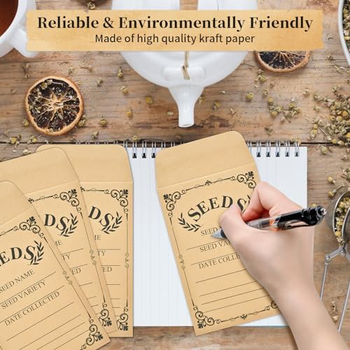 50-Pack Seed Packets Envelopes with Clear Window, 4.72 x 3.15 Inch Small Kraft Paper Seed Bags, Bulk Seed Storage Organizer with Preprinted Collecting Template for Garden Flower Vegetable Seeds Saving