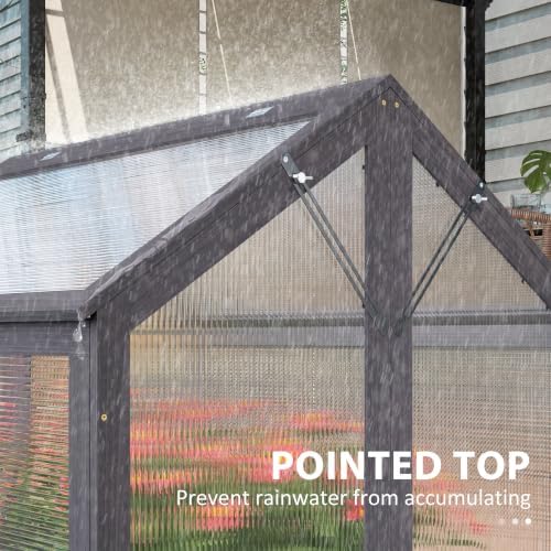 Outsunny Wooden Raised Garden Bed with Polycarbonate Greenhouse, Gray