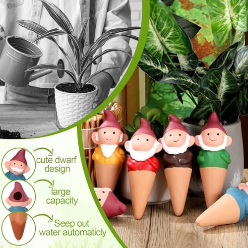 Teenyyou 7 Pcs Terracotta Watering Spikes, Gnome Plant Self-Watering Globes