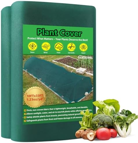 Plant Covers Freeze Protection, 10x33ft Green Frost Blanket for Winter, 1.23 oz/yd² Fabric, Premium Frost Protection Cover, Breathable Garden Row Covers for Outdoor Plants