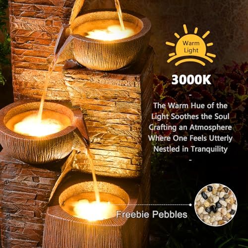 38.2" Solar Fountain Outdoor Garden 4 Tiers Stone Texture Modern Fountain