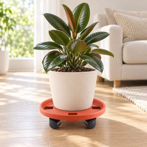 Rolling Plant Stand Outdoor 5 Pack 10 Inch Plant Caddy with Wheels, Red