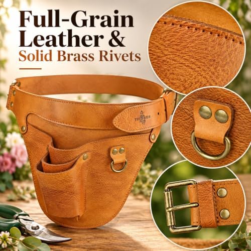 Leather Florist Tool Belt Pouch 3-Pocket Adjustable for Gardening Carpenter