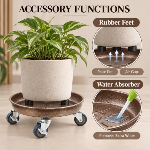 1 Pack 12.2 Inch Metal Plant Caddy, Copper