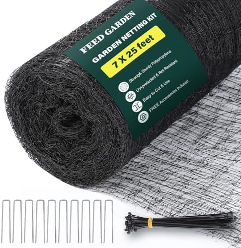 Garden Netting 7FT x 25FT for Raised Beds, Heavy Duty Bird Netting & Deer Fence with 3/4 Inch Mesh, UV Resistant Garden Cover for Strawberries, Vegetables, Flowers and Garden Plants
