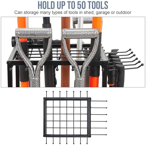 Garden Tool Organizer Holds 50 Long-Handled Tools/Rakes/Brooms/Shovles for Garage Organization and Storage, Shed, Outdoor, Lawn, Heavy-Duty Steel, Black, Easy Assembly (Corner Tool Organizer)