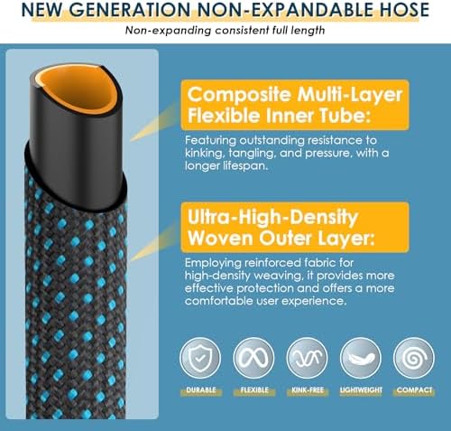 Non-Expandable Garden Hose 25 ft, Lightweight Flexible Anti-Kink
