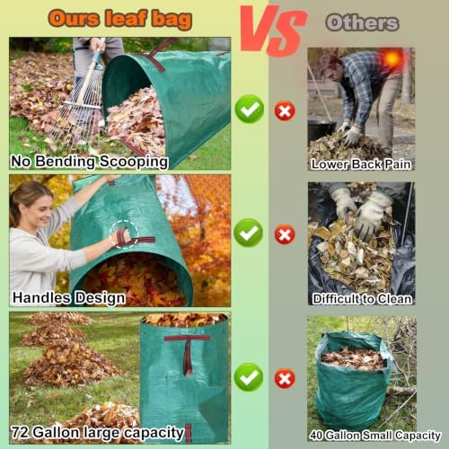 72 Gallon Leaf Collector, Reusable Leaf Bag, Dustpan-Type Yard Garden Bag