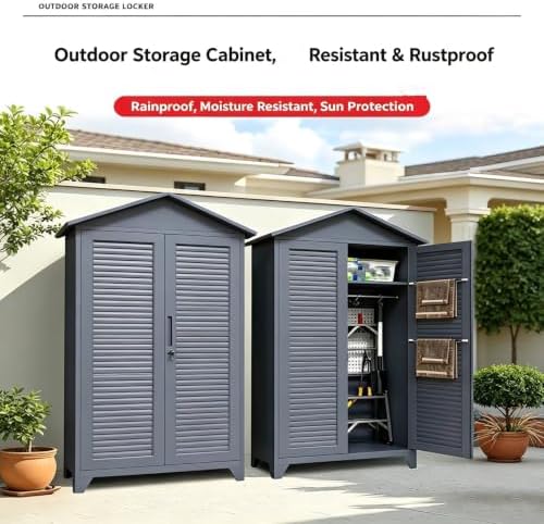 Large Steel Outdoor Tool Storage Shed with Sloped Roof, Gray