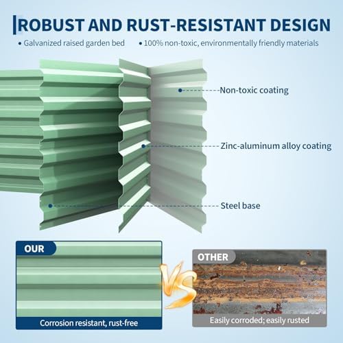 Garvee 8x4x2ft Galvanized Raised Garden Bed Outdoor,Rust-Resistant Raised Garden Beds for Gardening, Easy Assembly Outdoor Garden Box & Planters, Green