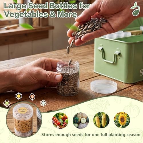 Seed Storage Organizer with Strap, 10 Large & 30 Small Bottles, Dual Locks
